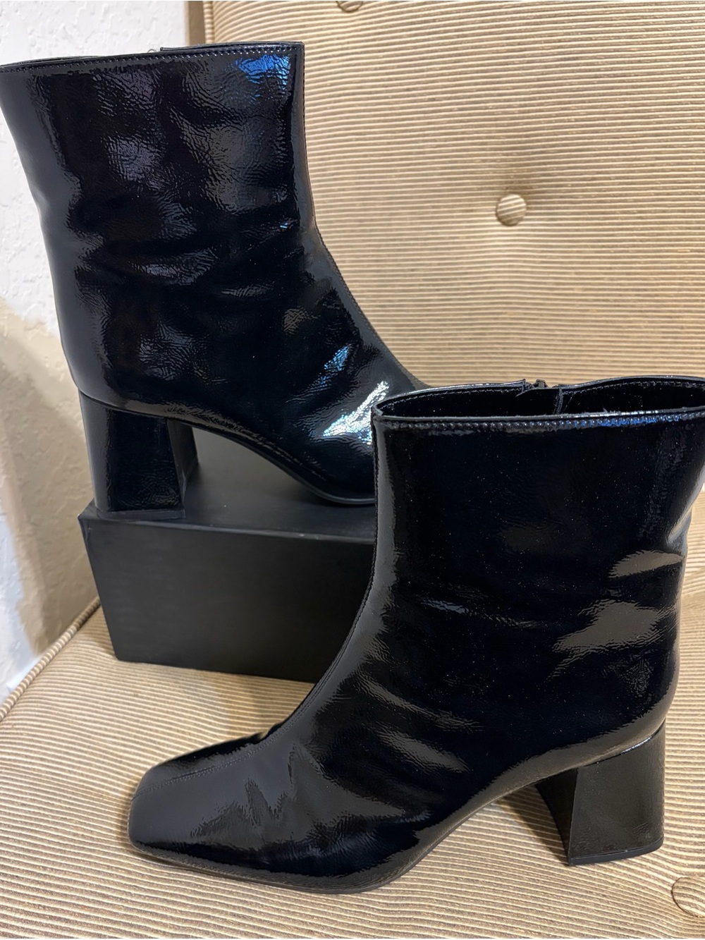 NWOT On 34th Women’s PU | Patent Leather Margoe Square-Toe Booties - Size 9